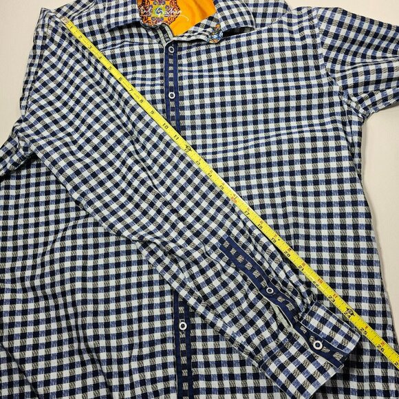Robert Graham Button Up Shirt Men's Size L Blue Plaid Stained Glass Flip Cuff - Picture 13 of 13